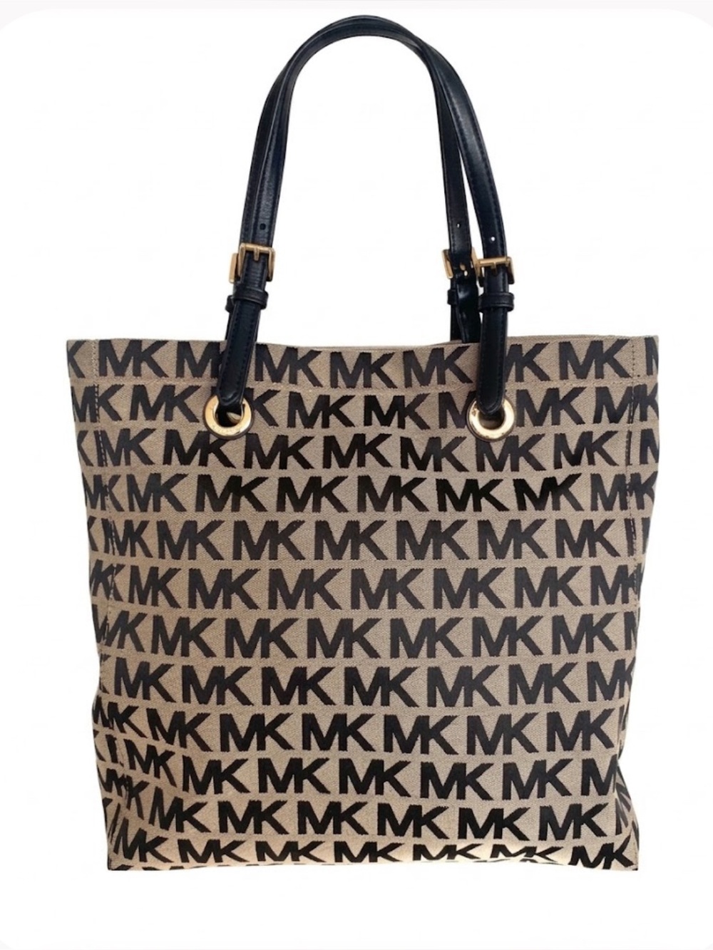 Michael Kors North South Jet Set Monogram Canvas and Leather Tote